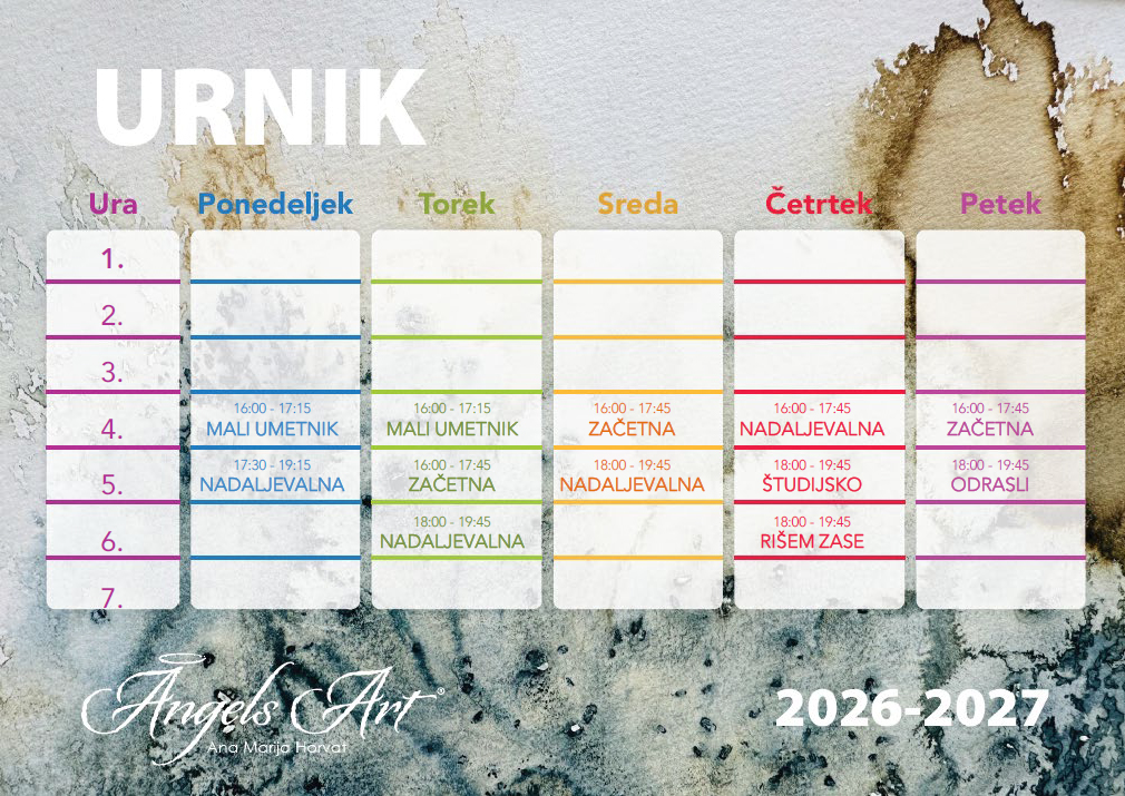 Urnik Slikarske šole Angels ART 2026-2027